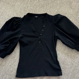 Express Black Puff-Sleeve V-Neck Henley
